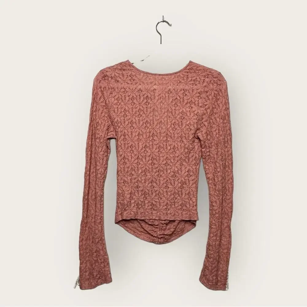 EUC | Free People | Lilah Lace Long Sleeve Top | Peach/Ivory | Small